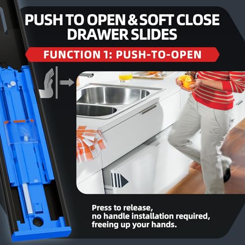SHUHANG 5 Pair Push to Open Soft Close Drawer Slides 100 lb Load Capacity Side Mount Ball Bearing Rails Cabinet Dresser Glides Wardrobe Kitchen Trash Can Slider Runners Black(16 Inch) - color: (Soft Close & Push to Open)Black-5 pair, size: 16 Inch