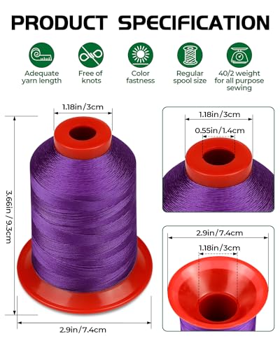 1000 Meters FIVEIZERO Extra Strong Upholstery Thread,Purple Bonded Nylon Thread for Denim Leather,Craft,Machine,DIY and Home (1 Pack) CJ - color: Purple