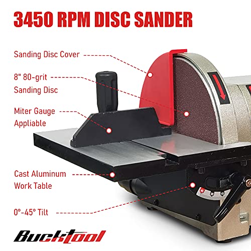 BUCKTOOL Bench Belt Disc Sander for Woodworking,4x36" Belt,8" Disc,5A - size: 3/4 HP & 4"x36" & 8"