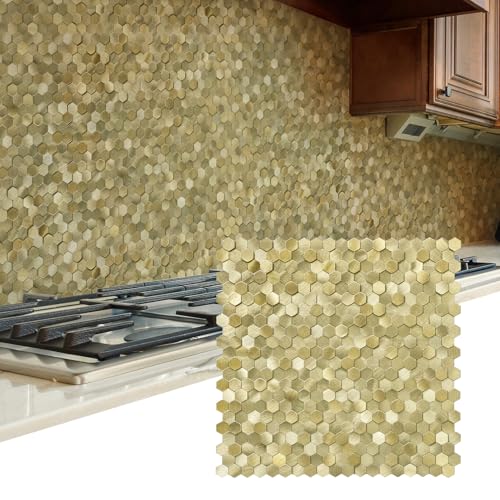 STICKGOO Mosaic Peel and Stick Backsplash Tiles, 8 Sheets, Gold - color: Gold