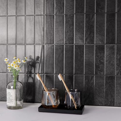 Peel and Stick Tile, Self-Adhesive Kitchen Backsplash Matte Finish - color: Ash Black