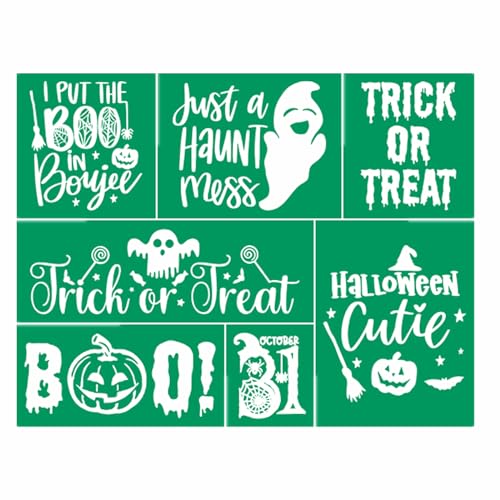 Halloween Reusable Silk Screen Transfers Witch Ghost Boo Fall Holiday Adhesive Stencils Reusable Silk Screen Stencils for Painting on Wood Porch Sign/T-Shirt/Mug/Wall/DIY Halloween Home Decor - color: Halloween Bundle 8.5x11 1Pc