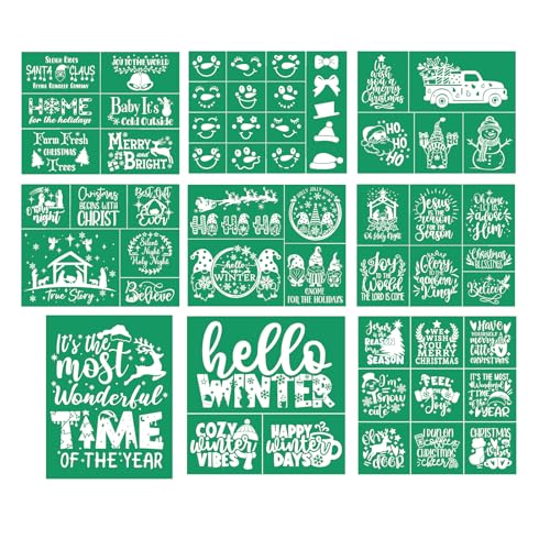 9pcs Christmas Stencils Self Adhesive Reusable Silk Screen Stencils - color: 9 Pcs Christmas Stencils