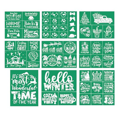 9pcs Christmas Stencils Self Adhesive Reusable Silk Screen Stencils - color: 9 Pcs Christmas Stencils