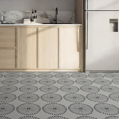 16-Sheet Peel and Stick Floor and Wall Tile, 9" x 9" Gray Stone Composite Self Adhesive Vinyl Flooring, Patterned Flower Groutable Backsplash Tile for Kitchen Bathroom Shower - color: Gray