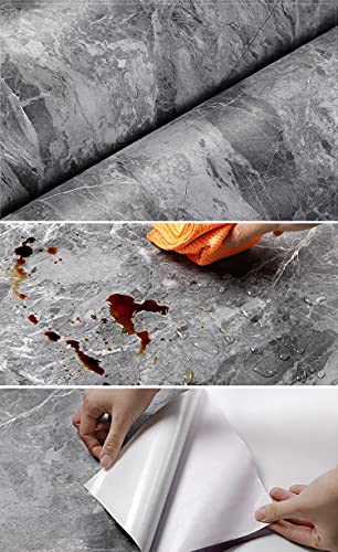 burgeliy 3D Grey Marble Vinyl Wrap Protector Auto Modification Wallpaper 15.8"x80" Classic Style, Waterproof, Heat-Resistant,Thickened Peel and Stick, Countertops, Cabinets, Self Adhesive Tint Film - size: 15.8" x 80"