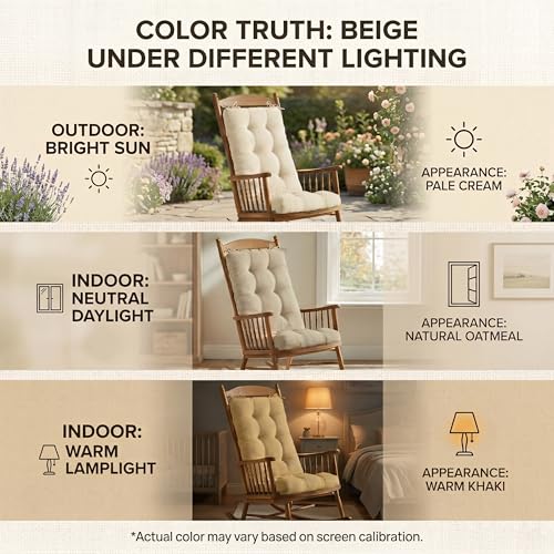 Codi Rocking Chair Cushions Indoor, Water-Resistant, Beige 1 Pack - color: Beige, size: 18"x18"/18"x22" - Standard 1PK
