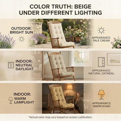 Codi Rocking Chair Cushions Indoor, Water-Resistant, Beige 1 Pack - color: Beige, size: 18"x18"/18"x22" - Standard 1PK