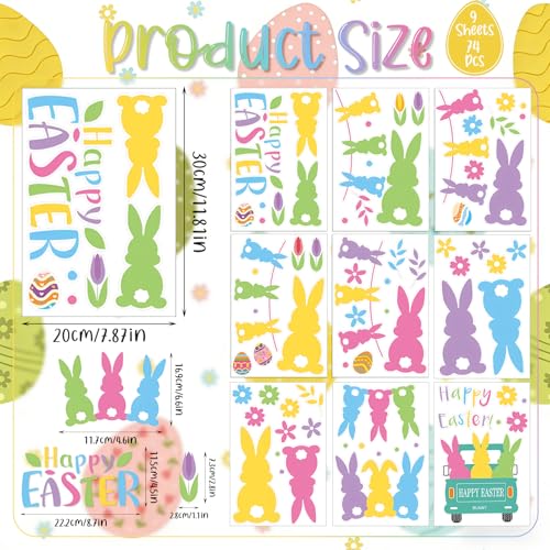 Happy Easter Bunny Wall Decals, 9 Sheets 74 Pcs - color: Easter Bunny