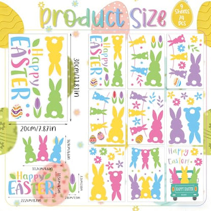 Happy Easter Bunny Wall Decals, 9 Sheets 74 Pcs - color: Easter Bunny
