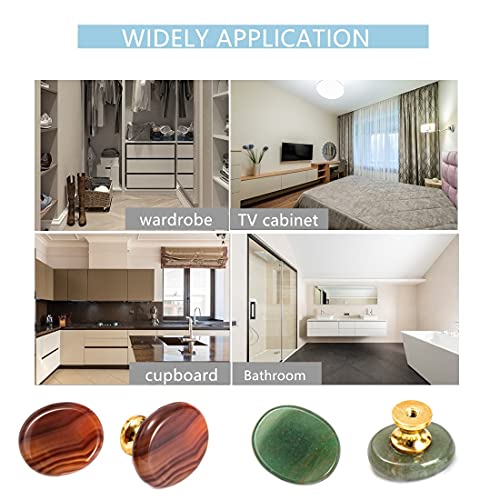 6Pcs Natural Crystal Stone Knobs Pull Handles with Screws(Green Aventurine)