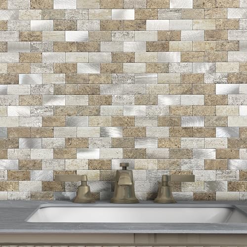 Peel and Stick Backsplash Stone Tiles Castle Brown 10pcs - color: Castle, size: 10sheets