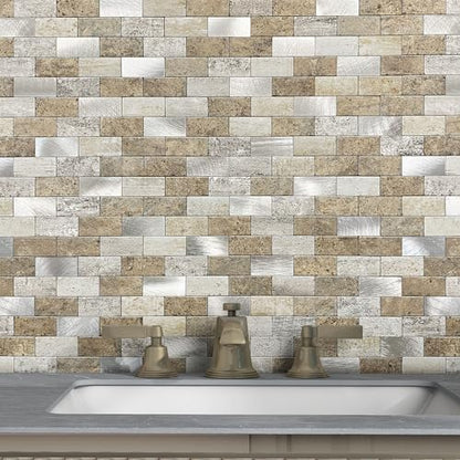 Peel and Stick Backsplash Stone Tiles Castle Brown 10pcs - color: Castle, size: 10sheets