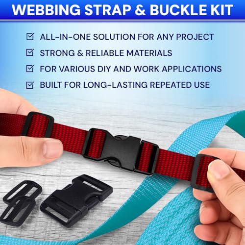 TECEUM 1" Nylon Strap Kit with Buckles, Red 6 yards Repair Set - color: Red, size: 1" - 6 yards, style: 6 Buckle - 12 Slides - 6 D-rind