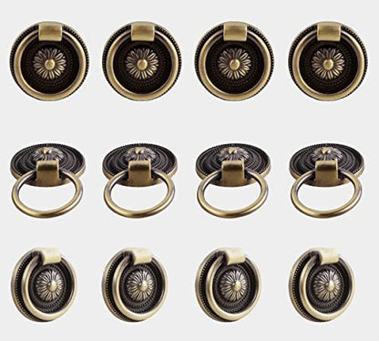 12 Pcs Antique Drawer Pull Ring Cabinet Ring Handle Cabinet Drawer Dressing Knob Handle Antique Brass - color: 12 Pcs Bronze Color