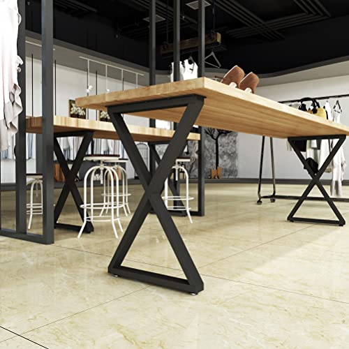 TIEOU Metal Legs for Table X Shape 28" H Tall Industrial Black Table Legs Heavy Duty Metal Desk Legs Set of 2(Without Boards) - size: X Shape-28"H