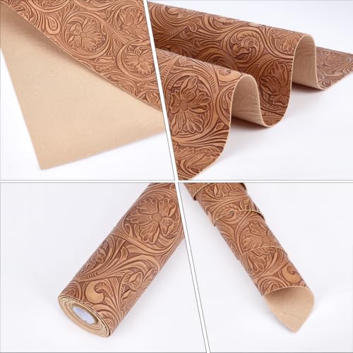 54 x 11.8 Inch Flower PU Leather Rolls Floral Embossed Sheet - color: Peru 2