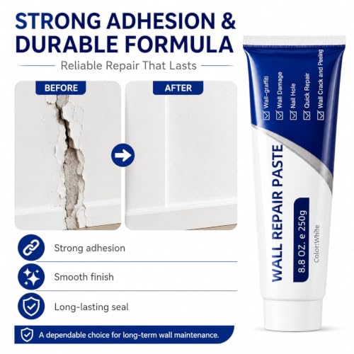Efficient Drywall Repair Kit with Scraper, Wall Mending Agent White Spackle for Holes & Cracks, Fast Dry Wall Repair Paste for Dents, Tile Gap Filler, Complete Wall Repair Kit Indoor Outdoor (2PC)