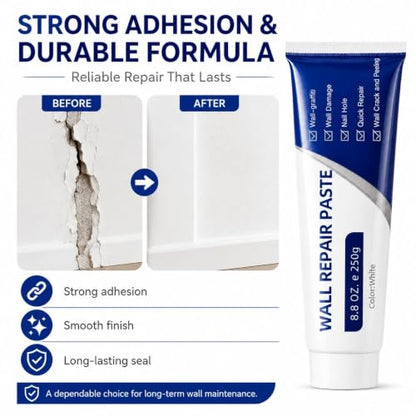 Efficient Drywall Repair Kit with Scraper, Wall Mending Agent White Spackle for Holes & Cracks, Fast Dry Wall Repair Paste for Dents, Tile Gap Filler, Complete Wall Repair Kit Indoor Outdoor (2PC)