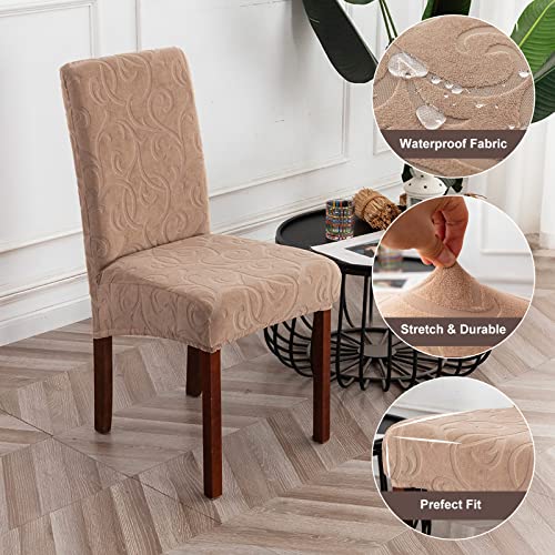 Waterproof Dining Room Chair Covers, Stretch Parsons Chair Slipcovers - color: Flower Pattern-khaki, size: Regular-2 Pack