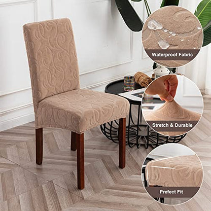 Waterproof Dining Room Chair Covers, Stretch Parsons Chair Slipcovers - color: Flower Pattern-khaki, size: Regular-2 Pack