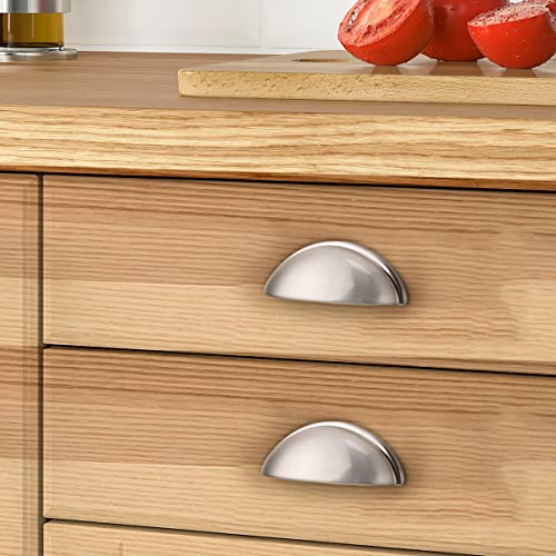 Probrico 10 Pack Brushed Nickel Cabinet Pulls Bin Cup Drawer Handles, Cabinet Cup Handles 3 Inch Holes Drawer Handles and Knobs, Kitchen Cabinet Hardware - color: Brushed Nickel