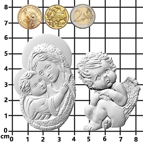 Art Molds for Polyclay Air Dry Clay Plaster, Carved Holy Family Mother and Cherub - color: Cherub