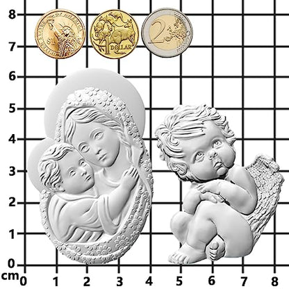 Art Molds for Polyclay Air Dry Clay Plaster, Carved Holy Family Mother and Cherub - color: Cherub