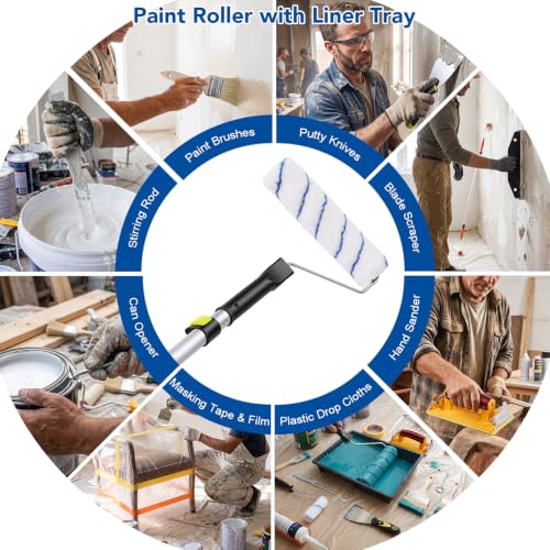 40PCS All in One Paint Roller Kit with 4Ft Telescopic Extension Pole