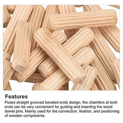 uxcell Wooden Dowel Pins 50pcs 6x25mm(1/4"x1") Fluted Beveled Ends Wood Dowel Pegs Kiln Dried Hardwood for Woodworking Furniture Shelf - size: 6x25mm