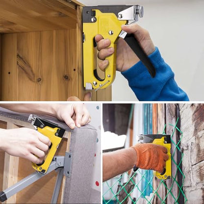 HAUTMEC Upholstery Staple Gun for Wood, 3-in-1 Heavy Duty Fabric Stapler with 600 Staples, Adjustable Manual Staple Guns for Carpet, Crafts, Furniture