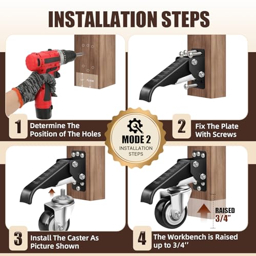 SPACECARE Workbench Casters kit 600Lbs Quick Release 2 Mounting Options 4P - style: 600 LBS