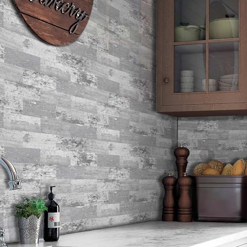 DEWOO Peel and Stick Wall Tile Kitchen Backsplash Self Adhesive 10 Sheet - color: Retro wood