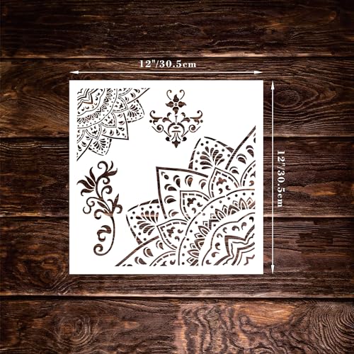 9 Large Mandala Lotus Stencils, 12 Inch Corner Patterns for Furniture