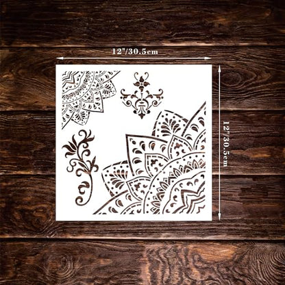 9 Large Mandala Lotus Stencils, 12 Inch Corner Patterns for Furniture