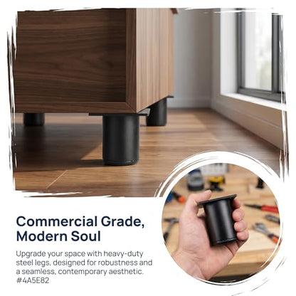 4 Pack 2 Inch Round Adjustable Aluminum Alloy Furniture Legs, Heavy Duty Cabinet Sofa Table Legs, Replacement Feet with Screws & Non-Slip Base, Black - color: Black