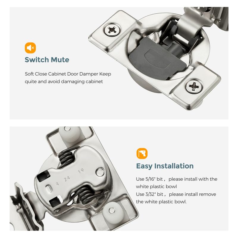 HOME EDIT 5 Pair 1-5/16 Inch Overlay Soft Close Cabinet Hinges Door Hinges - size: 1-5/16 inch Overlay