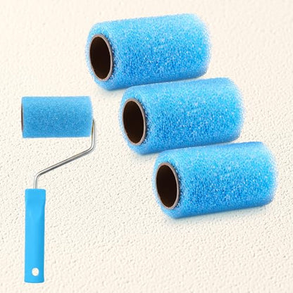 3 Pcs 4" Blue Foam Textured Rollers Washable Small Textured Paint Roller - size: 4 Inch