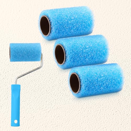 3 Pcs 4" Blue Foam Textured Rollers Washable Small Textured Paint Roller - size: 4 Inch