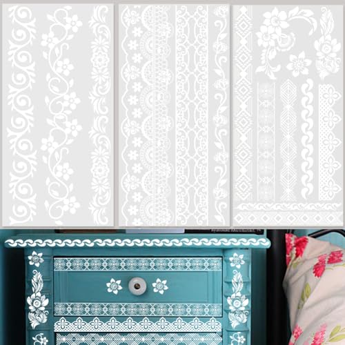 3 Sheet White Flower Rub on Transfers Vintage Decorative Design Rub on Transfers for Crafts Durable Floral Rub on Stickers Decal for Furniture Home Office Wall Wood Paper Decor 5.9''*11.8'' - style: White Lace Pattern