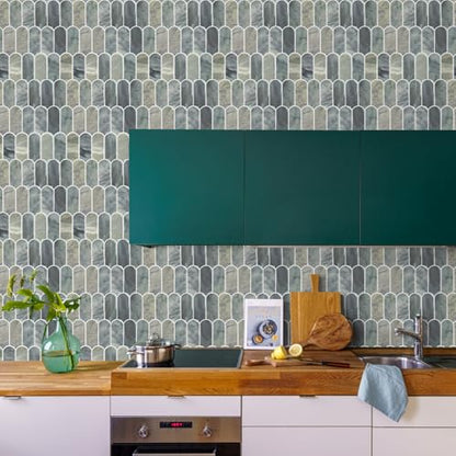 Vamos Tile Thicker Peel and Stick Backsplash Tile,Grayish Blue,10 Sheets - color: Grayish Blue with White Grout