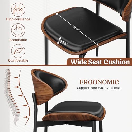 REONEY Dining Chairs Set of 4, Mid-Century Modern Kitchen Chairs, Black - color: Black Pu