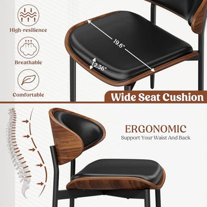 REONEY Dining Chairs Set of 4, Mid-Century Modern Kitchen Chairs, Black - color: Black Pu