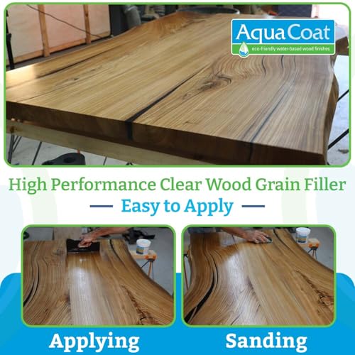 Aqua Coat NEW and Improved High Performance Eco-Friendly Water-Based Clear Wood Grain Filler Gel, Easily Sandable, Stainable, Paintable, Water Cleanup, Low Odor, Low VOC, Fast Drying, 128 oz - size: Gallon