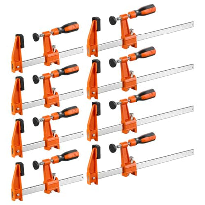 VEVOR Bar Clamps for Woodworking, 8-Pack, 6" and 12" F Clamps, 600 lbs Load Limit, with Plastic Pad and Self-Locking Design, Malleable Iron and Carbon Steel, for Wood Working and Metal Working - size: 12"& 6" (8 Pack), style: Medium-Duty