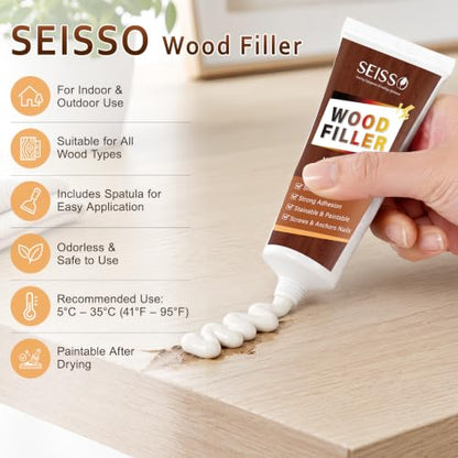 SEISSO White Wood Filler 4.5oz Tube Wood Putty for Cracks, Holes, Scratches