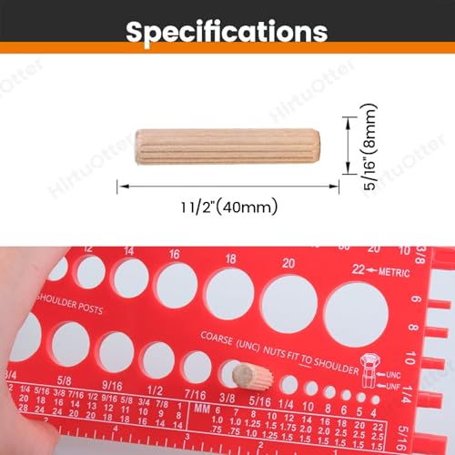 100 pcs 5/16" x 1-1/2" Wooden Dowel Pins, Hardwood, Kiln-Dried Fluted & Beveled Design for Easy Insertion for Woodworking, Furniture, Crafts & DIY Projects (M8 x 40) - size: 5/16" x 1 1/2"