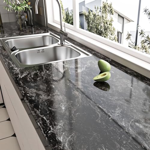 LIKILIKI Glossy Light Black Marble Contact Paper Modern Marble Wallpaper - color: Light Black, size: 15.8" x 236"