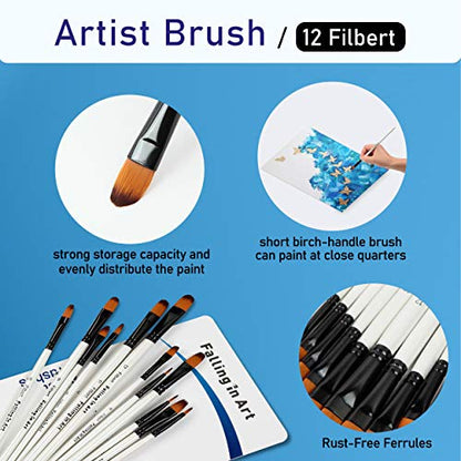 Falling in Art 12 PCS Professional Filbert Paint Brushes Set - style: 12 Pcs Filbert