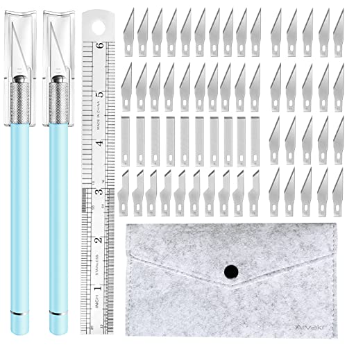 Craft Hobby Knife, Exacto Knife, 2 Knives and 60 Blades with a Bag, Precision Cutter Knife for Cutting Carving Scrapbooking Stencil, Turquoise - color: Turquoise